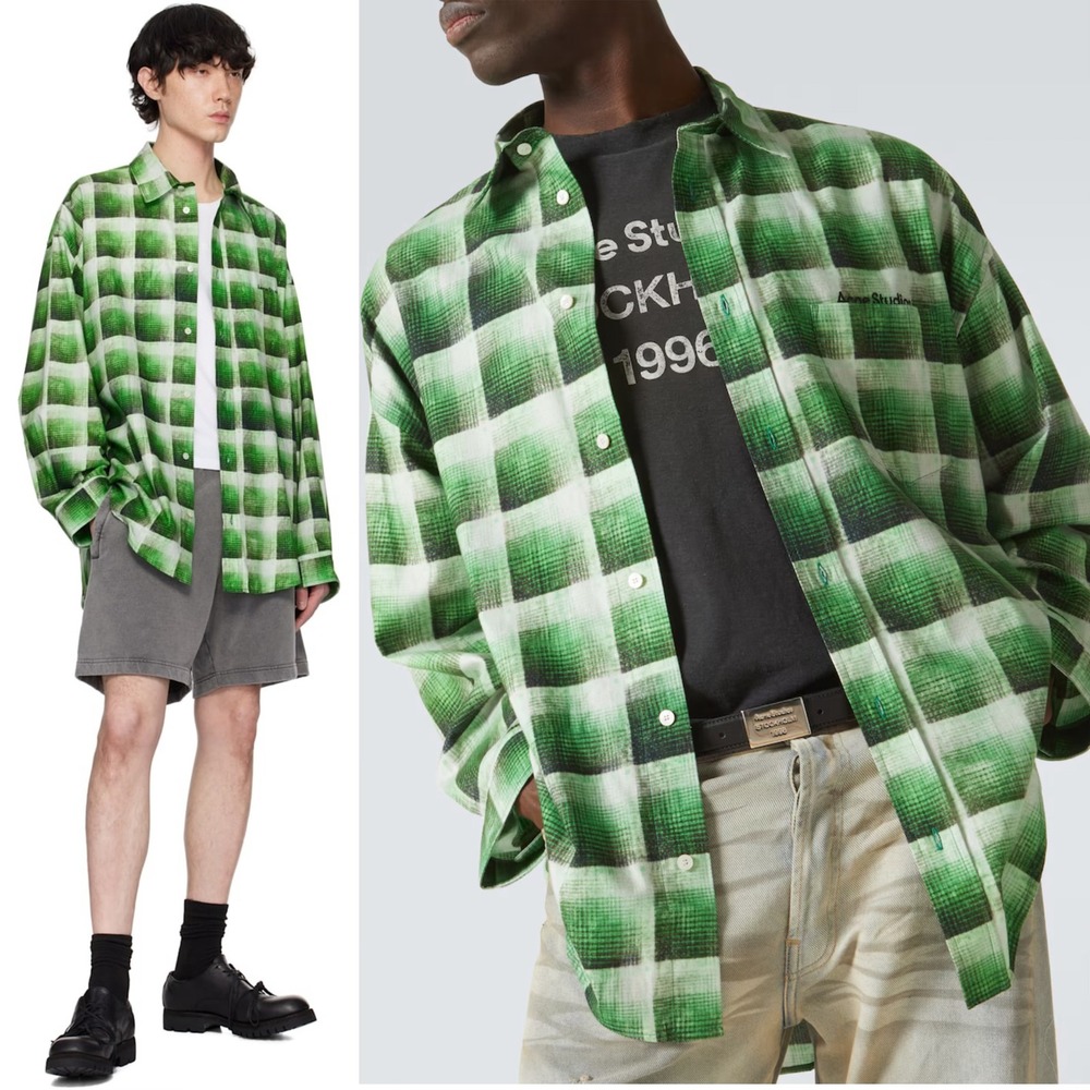 NWT Acne Studios Green Ombre Check Plaid Oversized Cotton Shirt Sz 46 Normcore